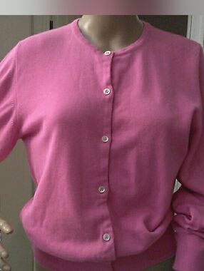 VINTAGE LILLY PULITZER Classic Crewneck Button Cardigan - Pink SZ. LG COTTON